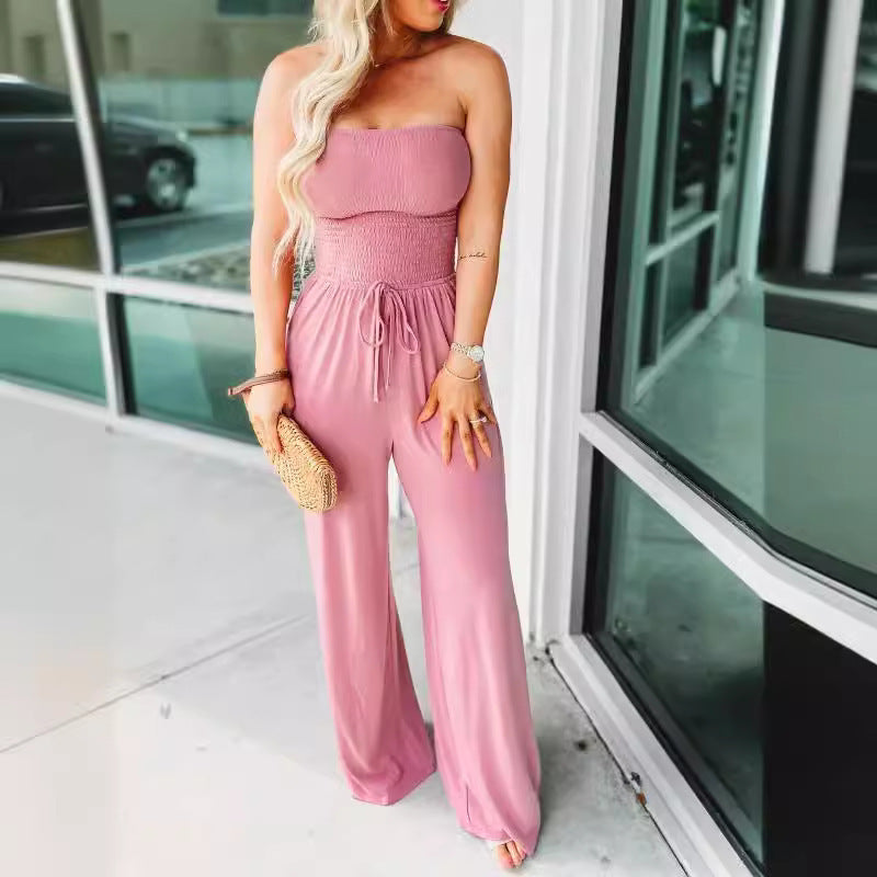 Off Shoulder Smocked Jumpsuit, Women's Strapless Tube Top Rompers