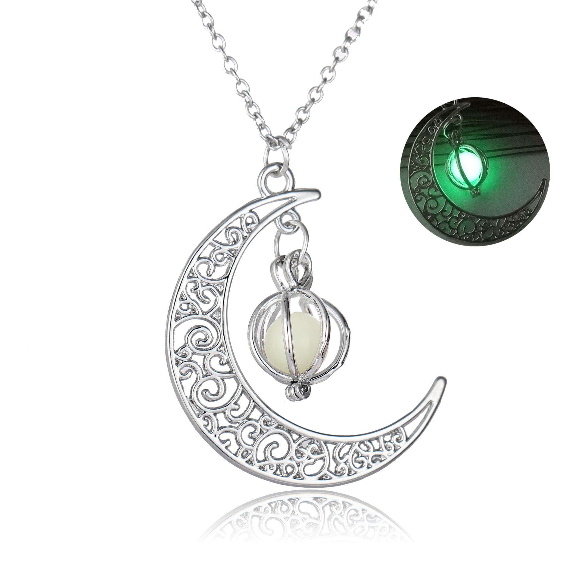 Crescent Moon Pendant Luminous Stone Necklace - Eternelle.shop