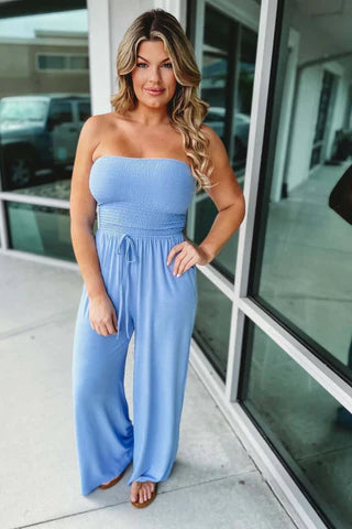 Off Shoulder Smocked Jumpsuit, Women's Strapless Tube Top Rompers