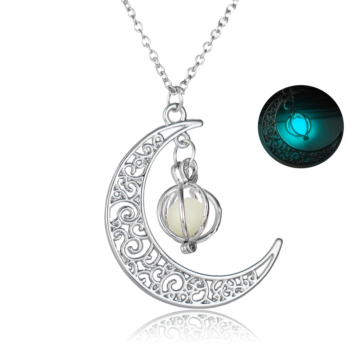 Crescent Moon Pendant Luminous Stone Necklace - Eternelle.shop