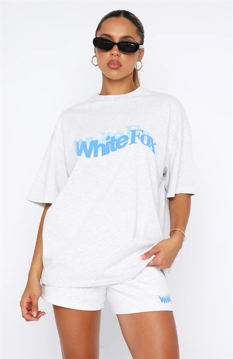 White Fox So Wavy Oversized Tee（with short） - Eternelle.shop