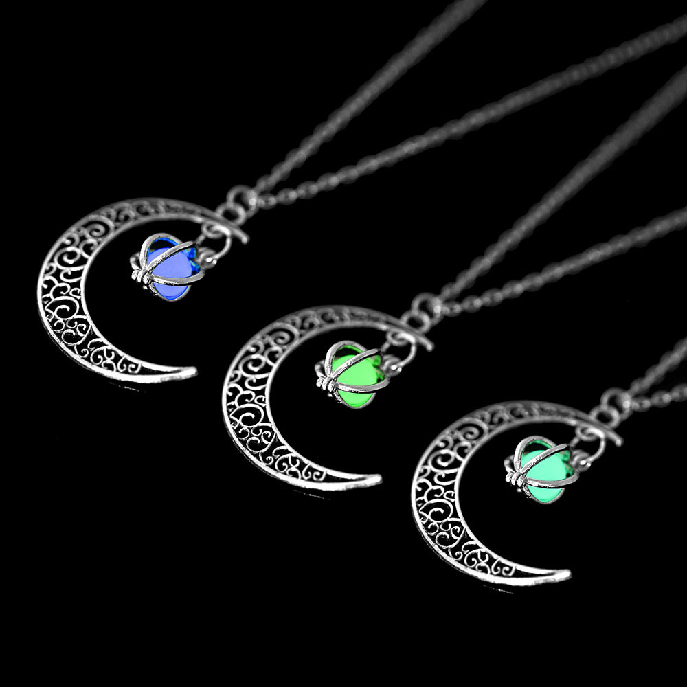 Crescent Moon Pendant Luminous Stone Necklace - Eternelle.shop