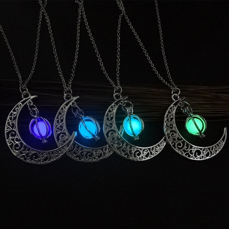 Crescent Moon Pendant Luminous Stone Necklace - Eternelle.shop