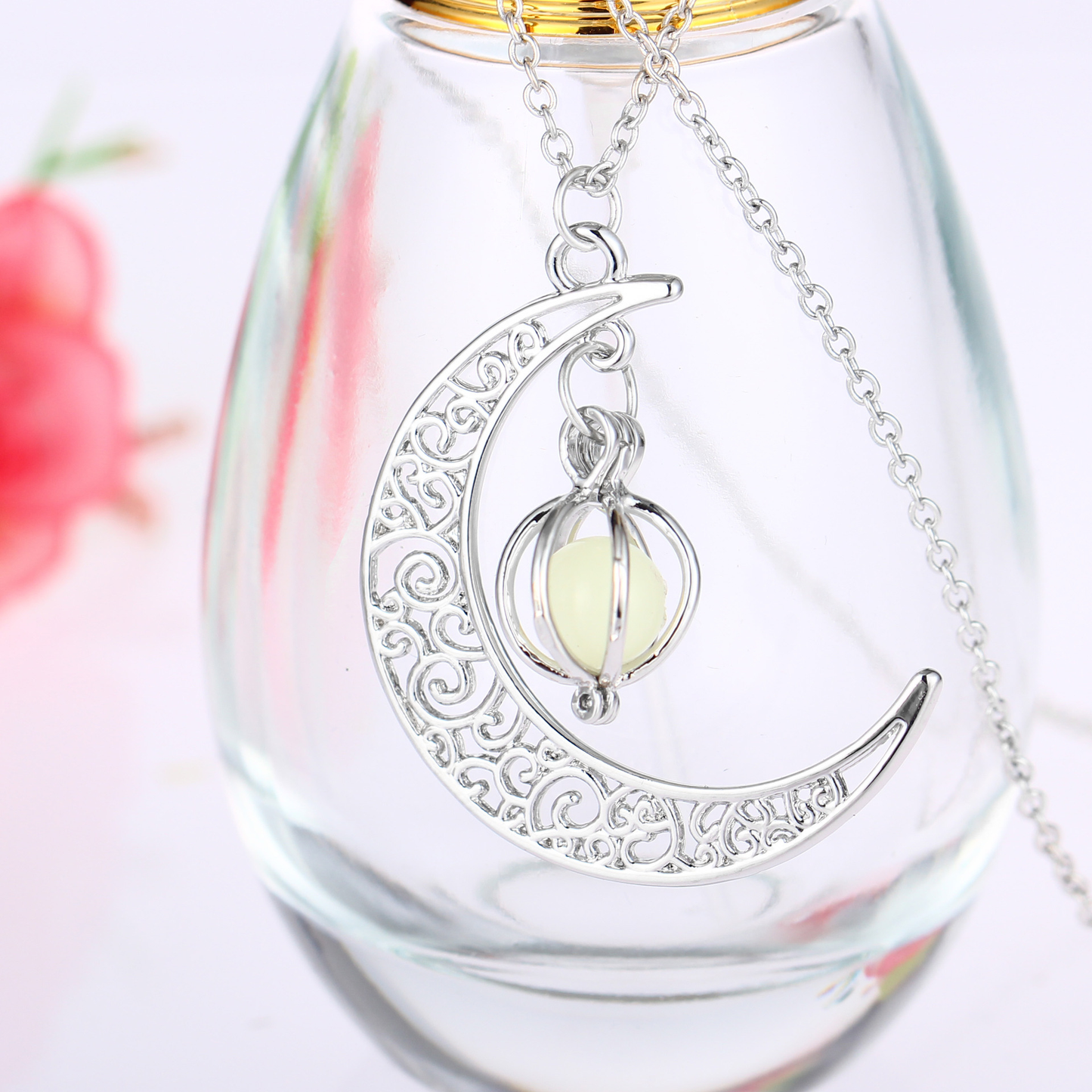 Crescent Moon Pendant Luminous Stone Necklace - Eternelle.shop