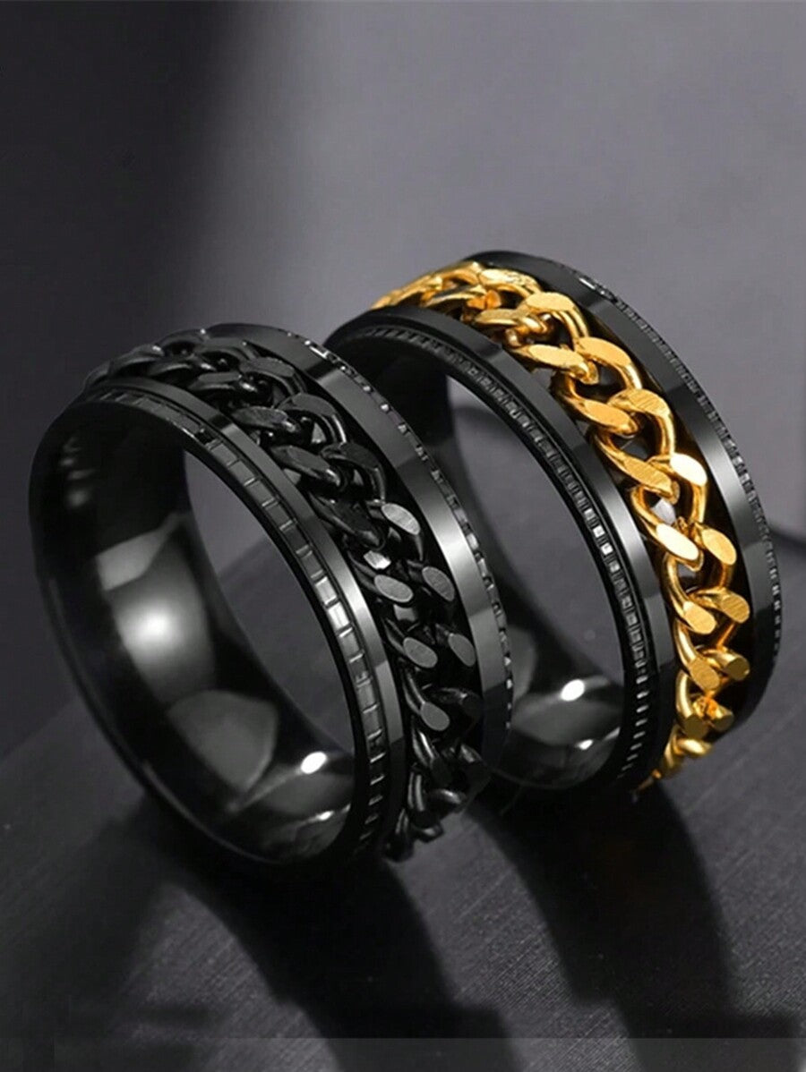 Stylish Stainless Steel Embossed Rotatable Chain Ring - Eternelle.shop