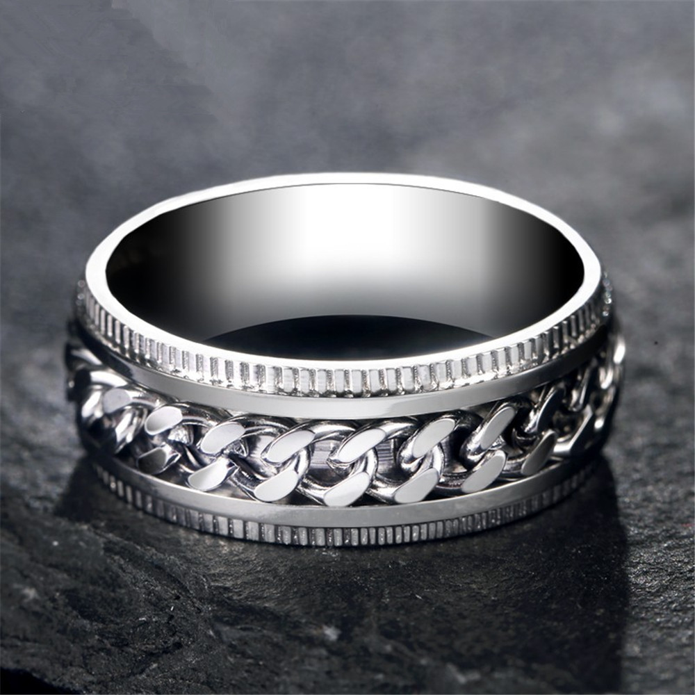 Stylish Stainless Steel Embossed Rotatable Chain Ring - Eternelle.shop