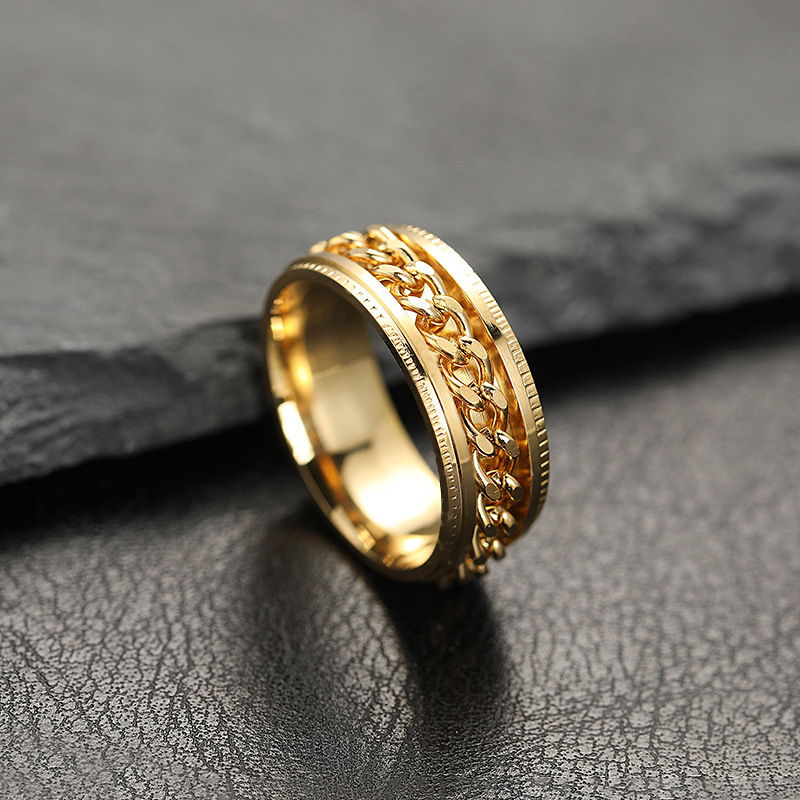 Stylish Stainless Steel Embossed Rotatable Chain Ring - Eternelle.shop