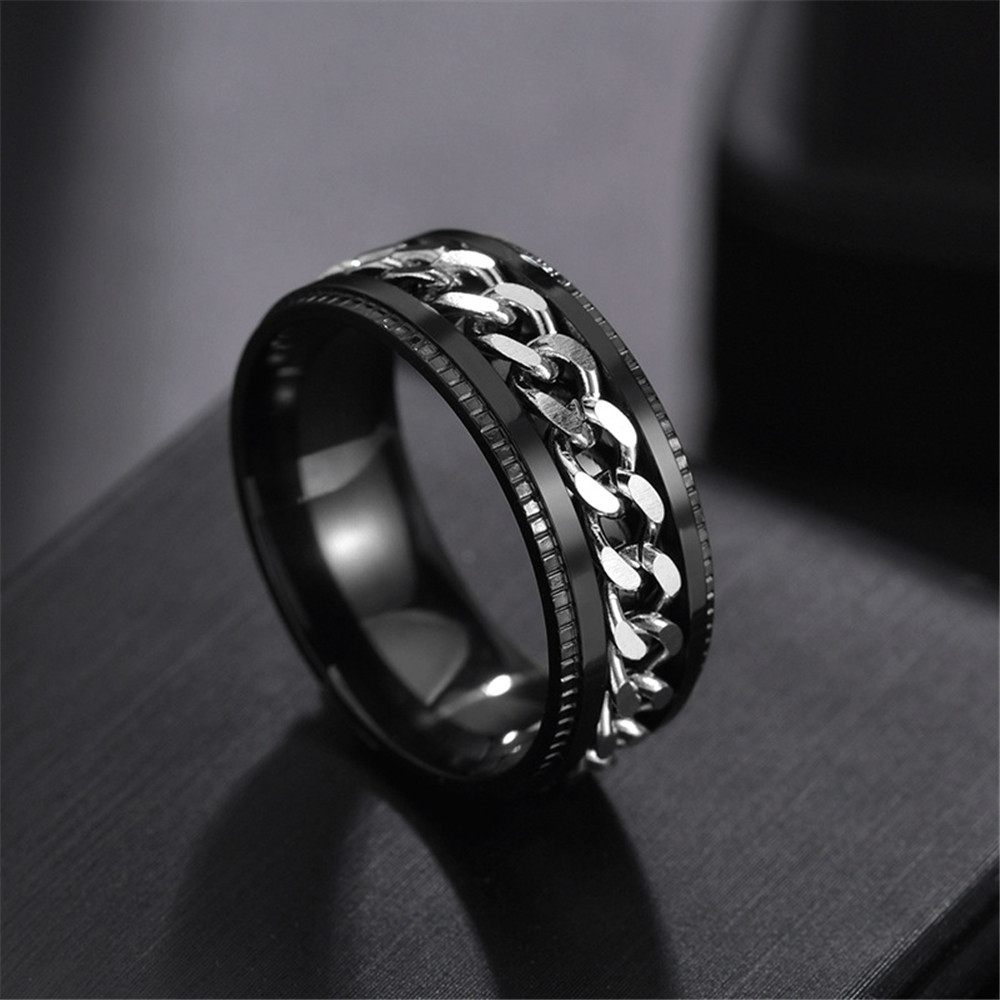 Stylish Stainless Steel Embossed Rotatable Chain Ring - Eternelle.shop