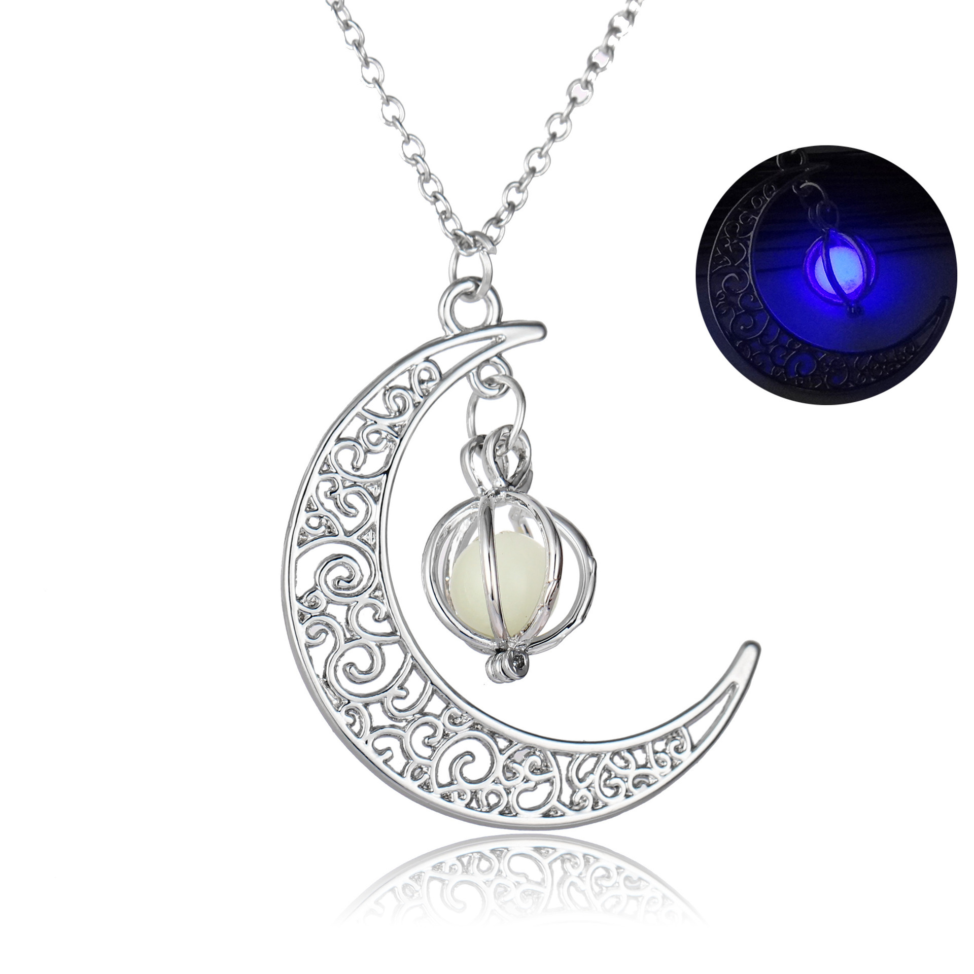 Crescent Moon Pendant Luminous Stone Necklace - Eternelle.shop