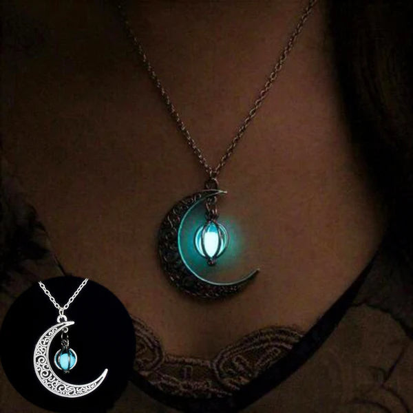 Crescent Moon Pendant Luminous Stone Necklace - Eternelle.shop