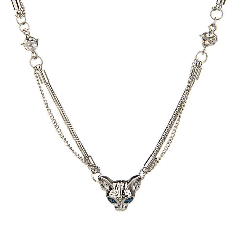 Fashionable Luxury Cool Feline Necklace Bracelets Earrings Double Layer Clavicle Chain - Eternelle.shop