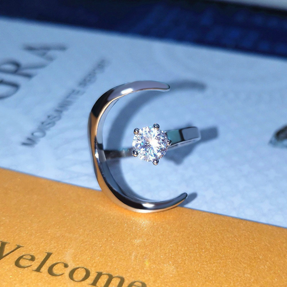 S925 Silver Moon Moissanite Ring - Eternelle.shop