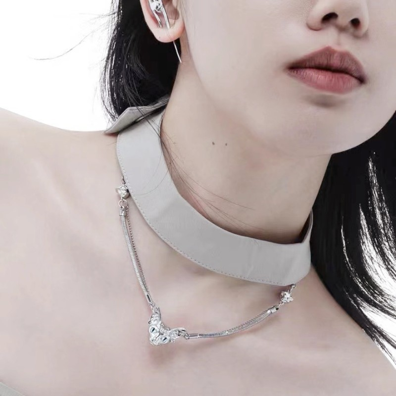 Fashionable Luxury Cool Feline Necklace Bracelets Earrings Double Layer Clavicle Chain - Eternelle.shop