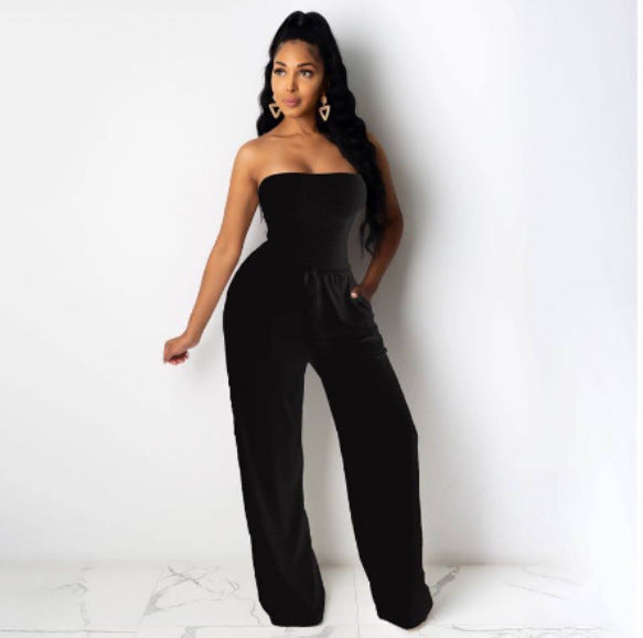 Off Shoulder Smocked Jumpsuit, Women's Strapless Tube Top Rompers