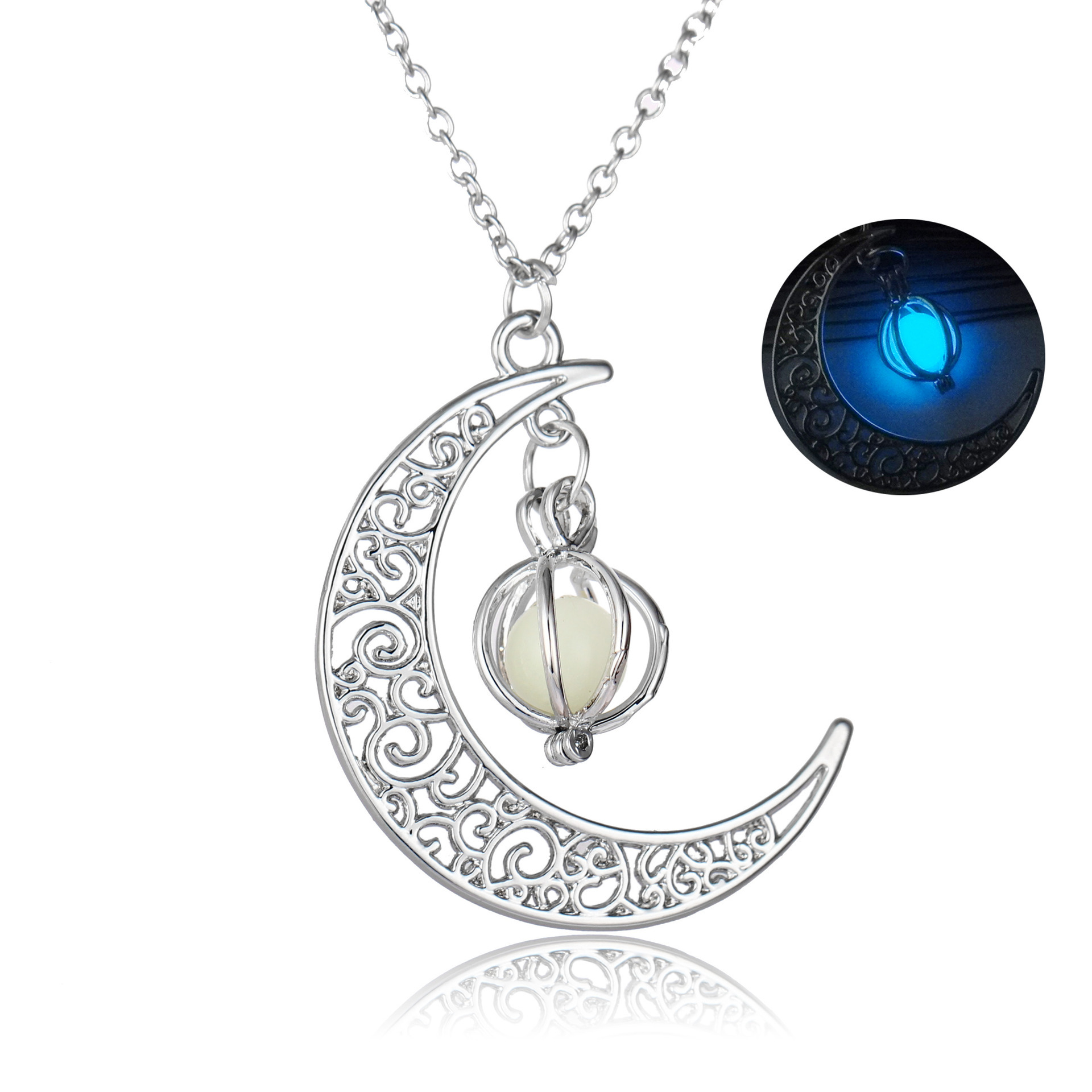 Crescent Moon Pendant Luminous Stone Necklace - Eternelle.shop