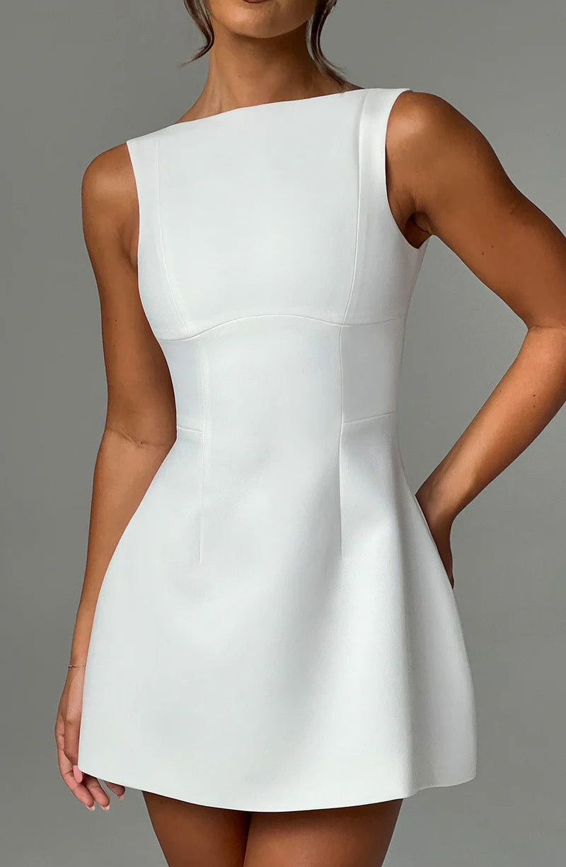 Neck Scoop Back Bubble-shaped Mini Dress