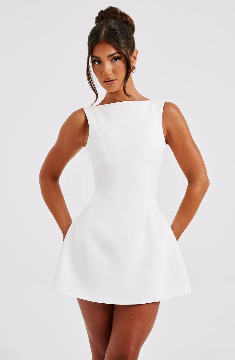 Neck Scoop Back Bubble-shaped Mini Dress