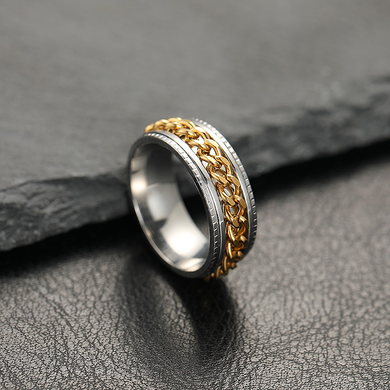 Stylish Stainless Steel Embossed Rotatable Chain Ring - Eternelle.shop