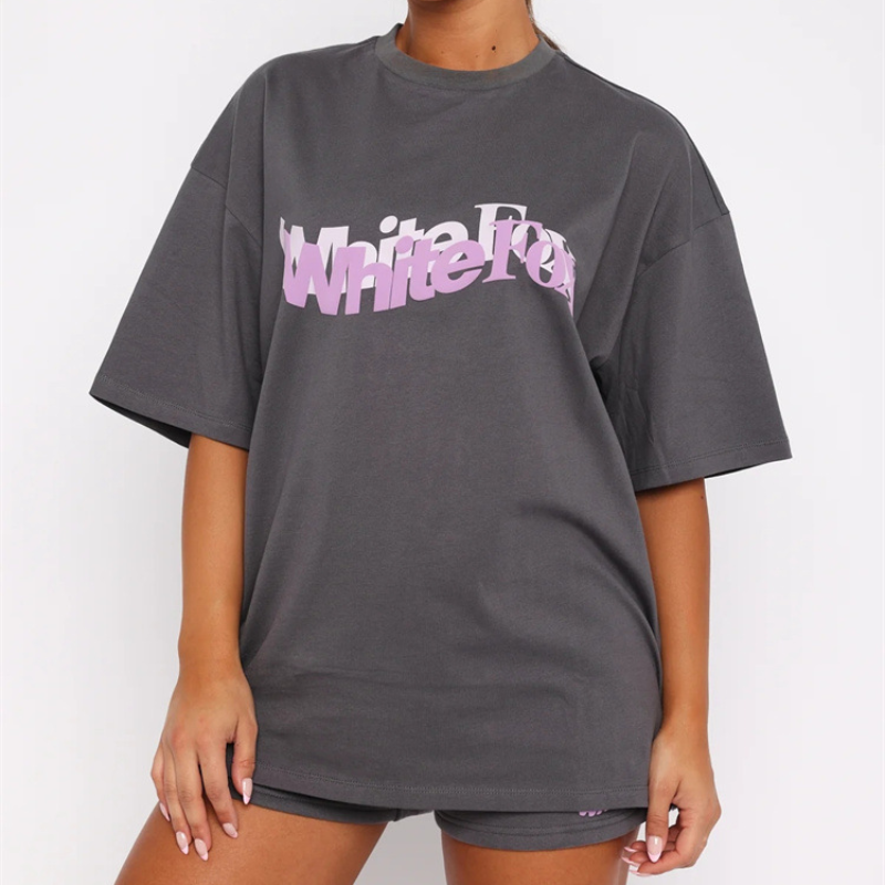 White Fox So Wavy Oversized Tee（with short） - Eternelle.shop