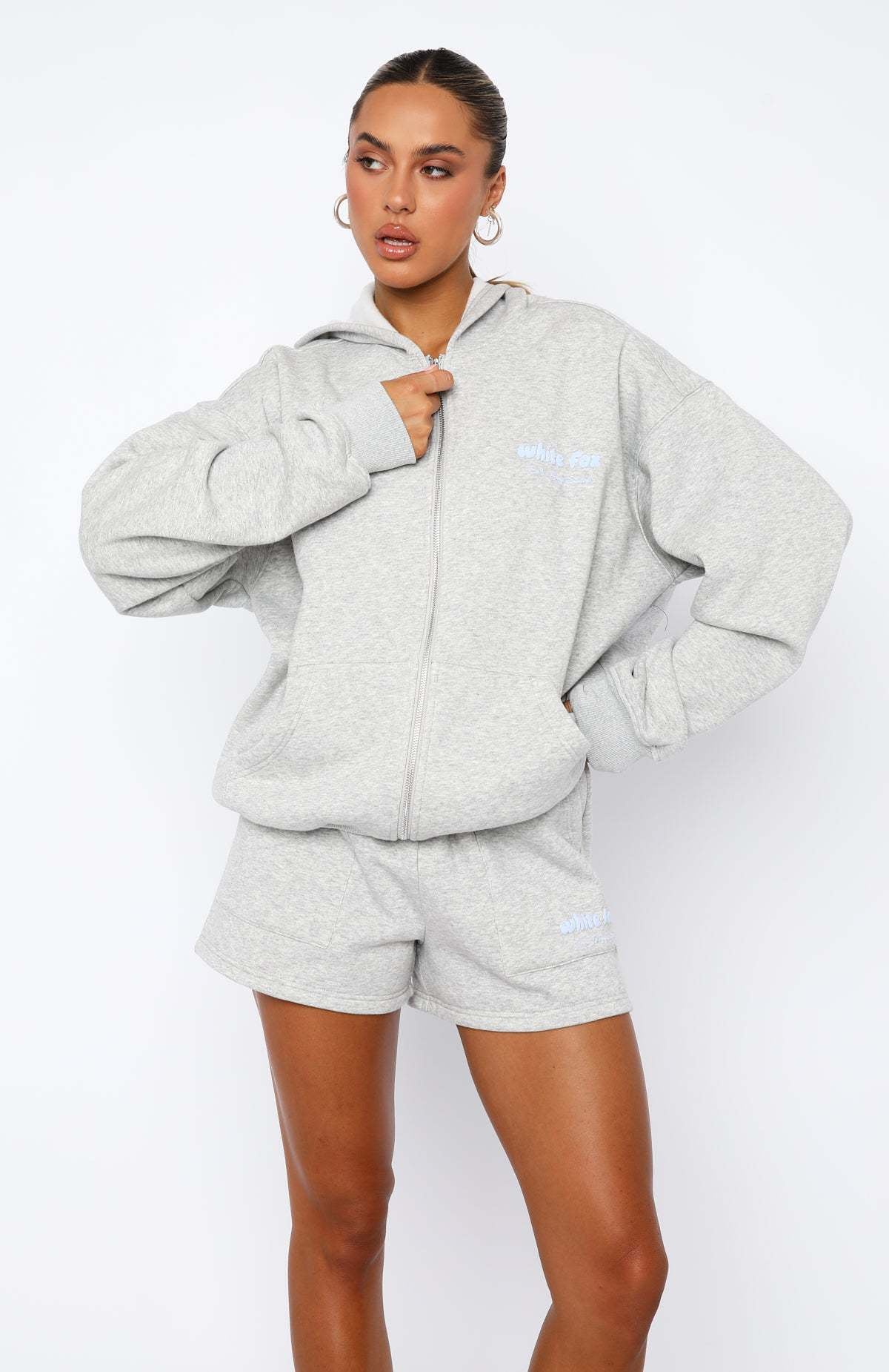 White-fox Era 8 Zip Front Hoodie - Eternelle.shop