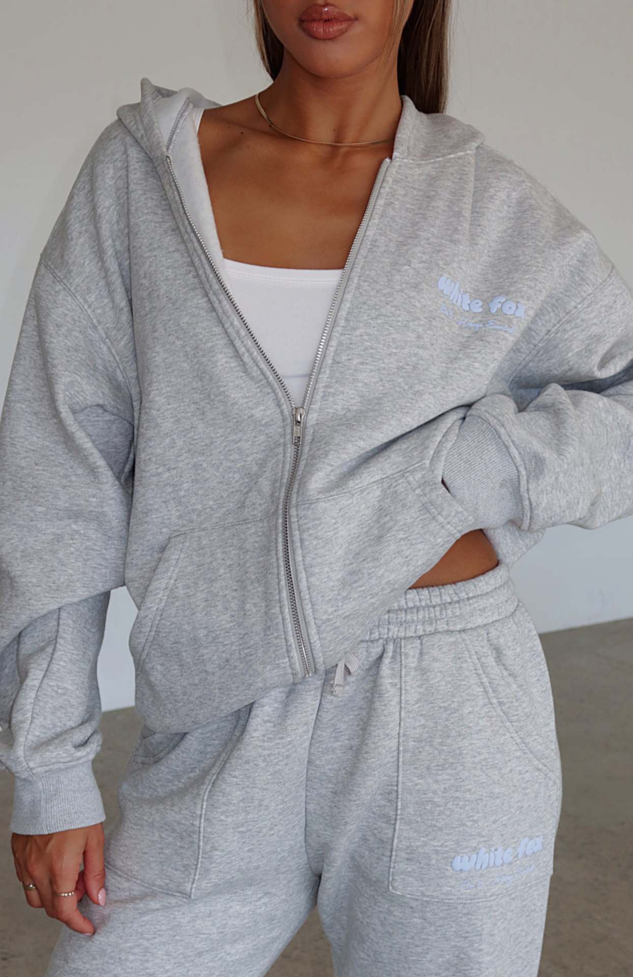 White-fox Era 8 Zip Front Hoodie - Eternelle.shop