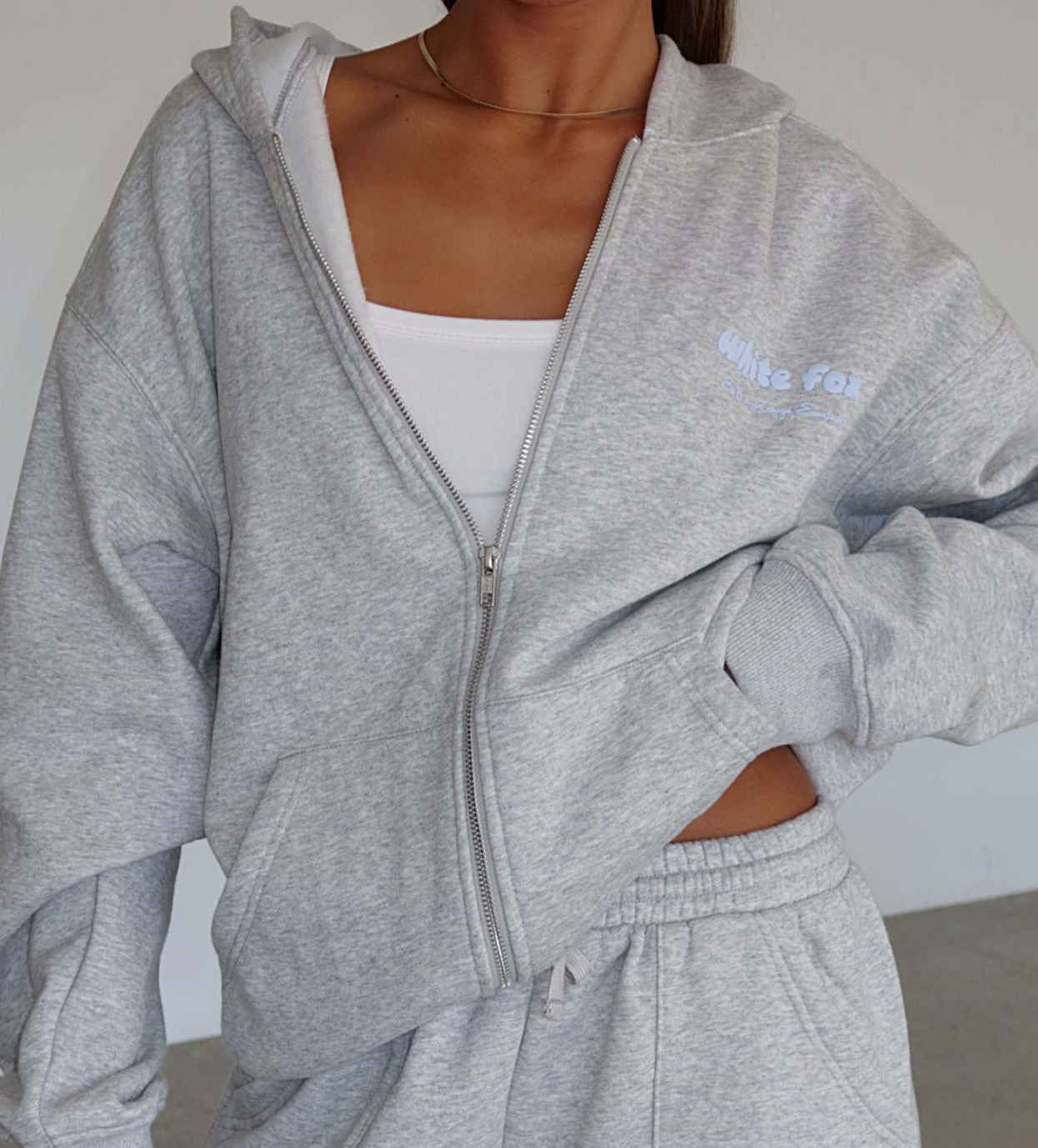 White-fox Era 8 Zip Front Hoodie - Eternelle.shop