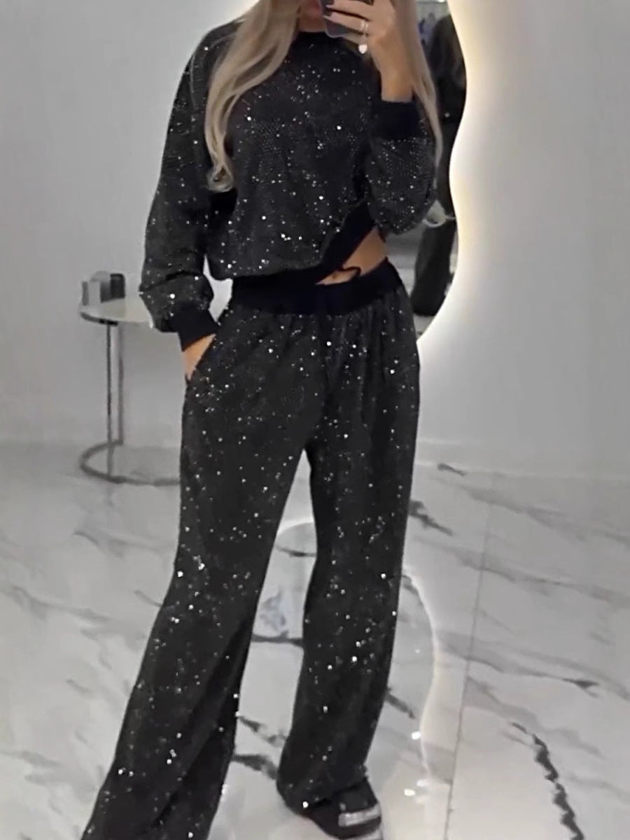 Two-piece sequined top and wide-leg pants - Eternelle.shop