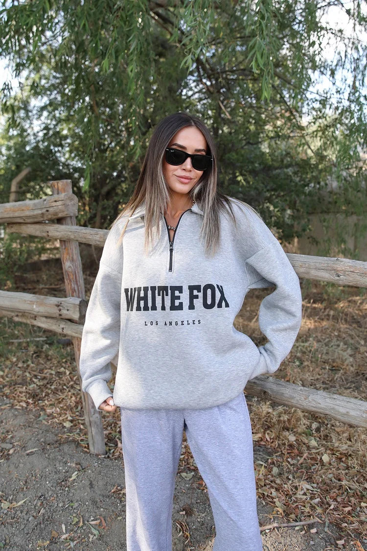 High Standard White Fox Zip Front Sweater - Eternelle.shop