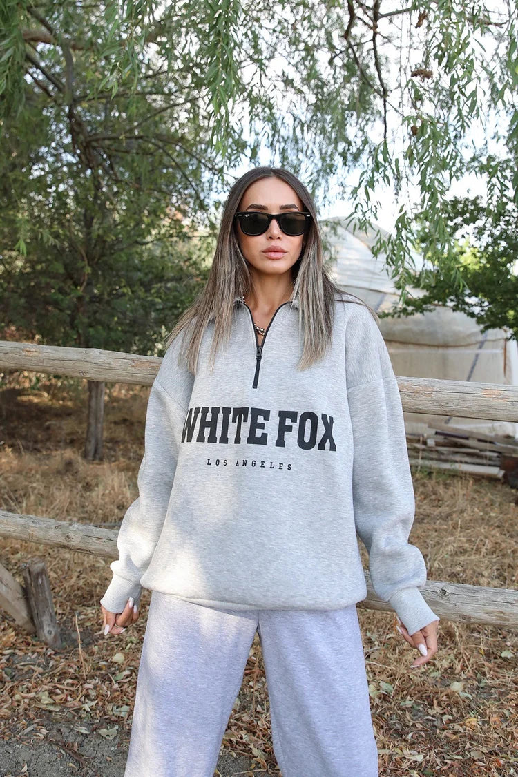 High Standard White Fox Zip Front Sweater - Eternelle.shop