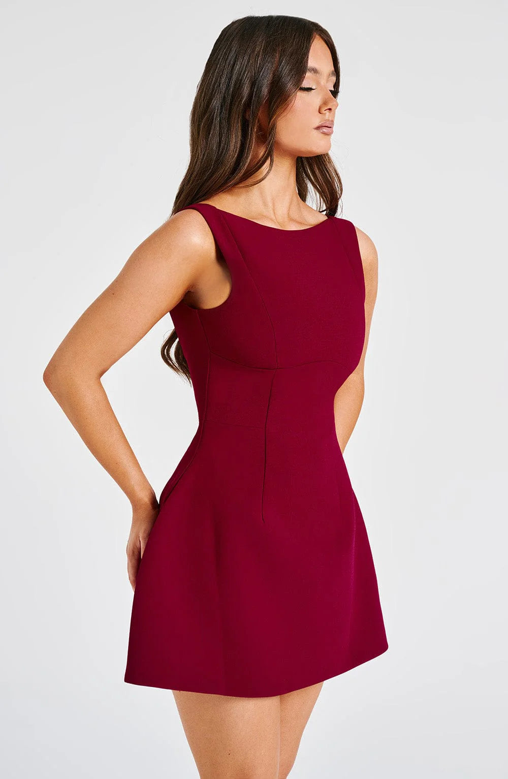 Neck Scoop Back Bubble-shaped Mini Dress