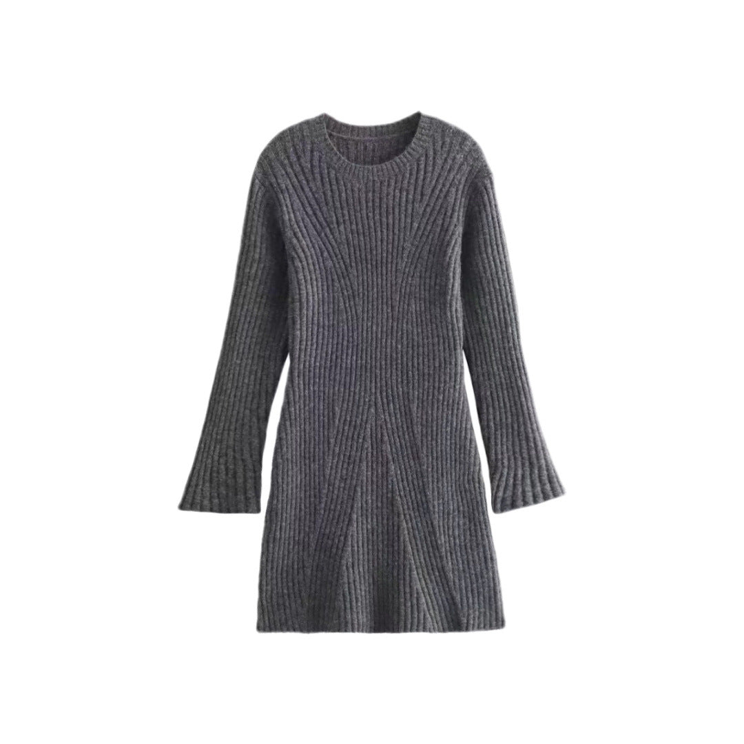 Elegant Knitted O-Neck Sweater Dress